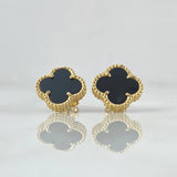 Topos Trebol VCyA 3.3gr / 1.2cm / Onix Negro Punteado Broche Mariposa Oro Amarillo 18K ©
