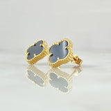 Topos Trebol VCyA 3.3gr / 1.2cm / Onix Negro Punteado Broche Mariposa Oro Amarillo 18K ©
