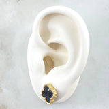 Topos Trebol VCyA 3.3gr / 1.2cm / Onix Negro Punteado Broche Mariposa Oro Amarillo 18K ©