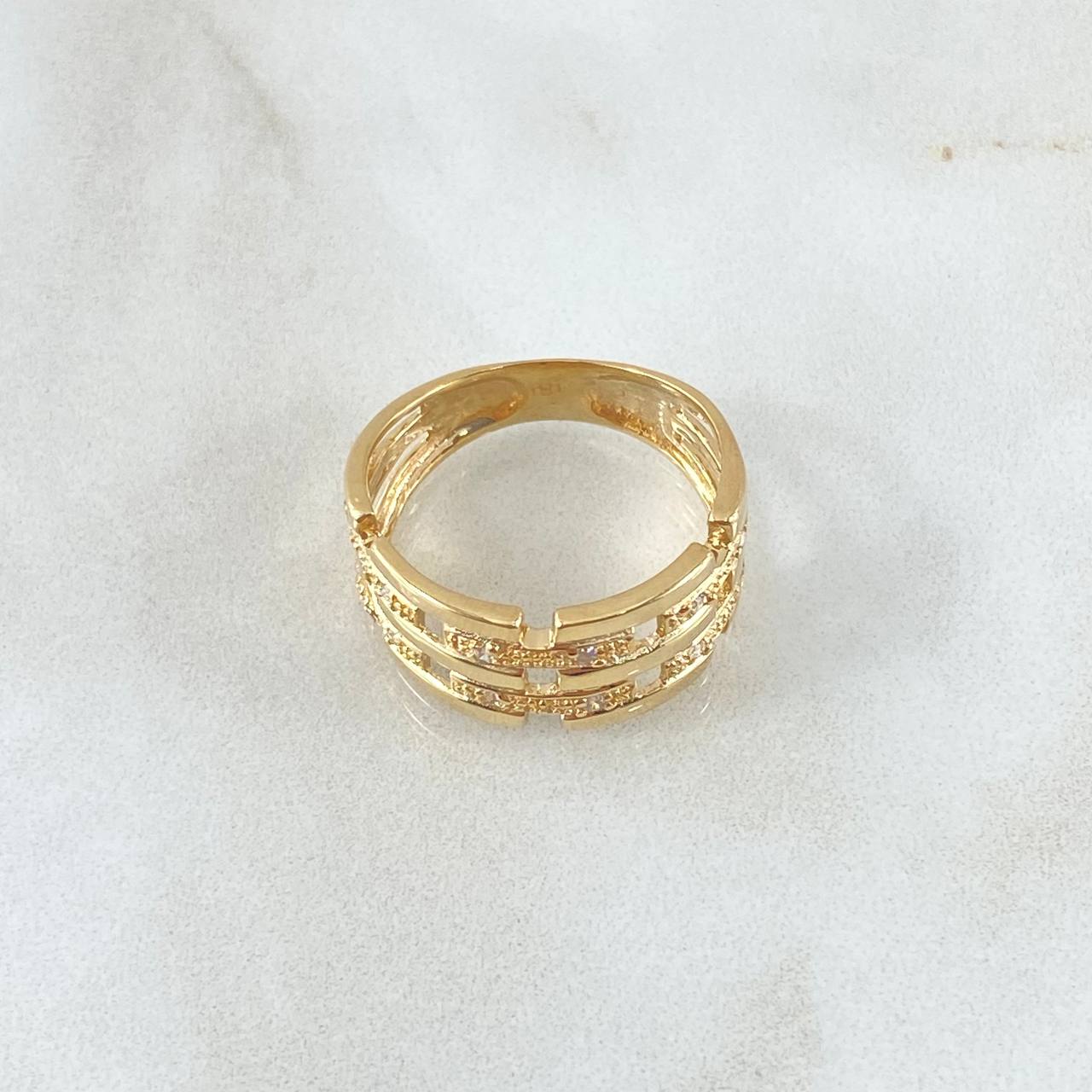 Anillo Segmentado 3.65gr / T7 / Circones Blancos Oro Amarillo 18K