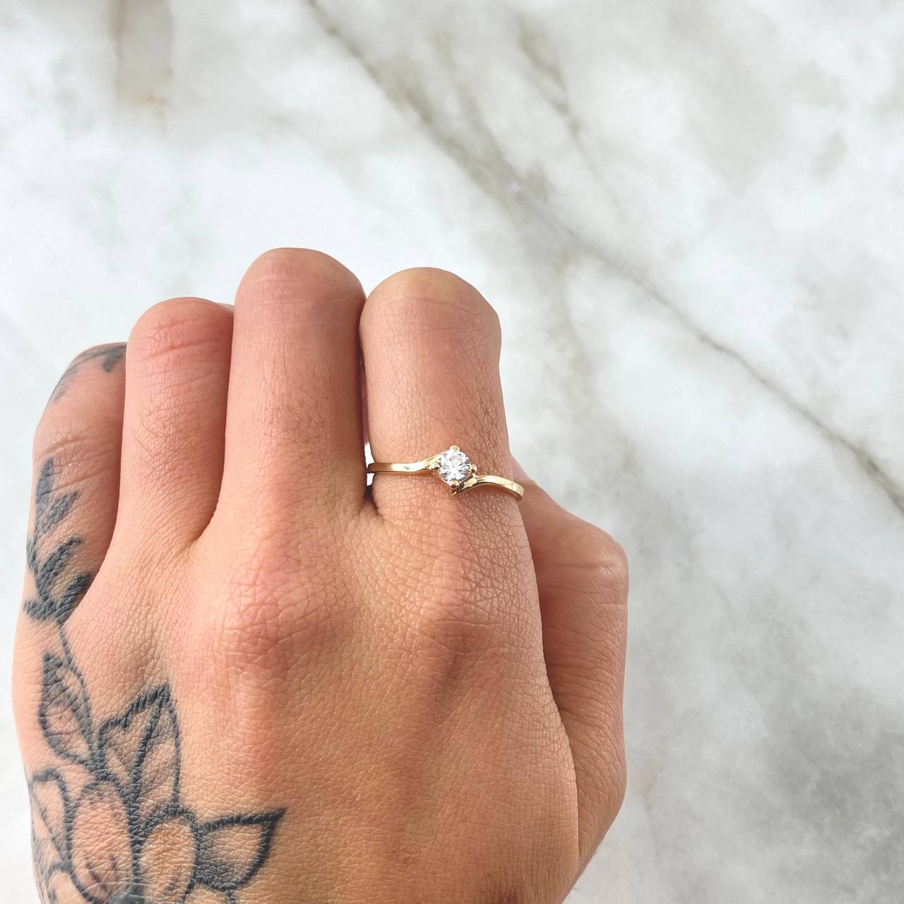 Ring Solitaire 1.3gr / T6 1/2 / White Zircon Yellow Gold 18K