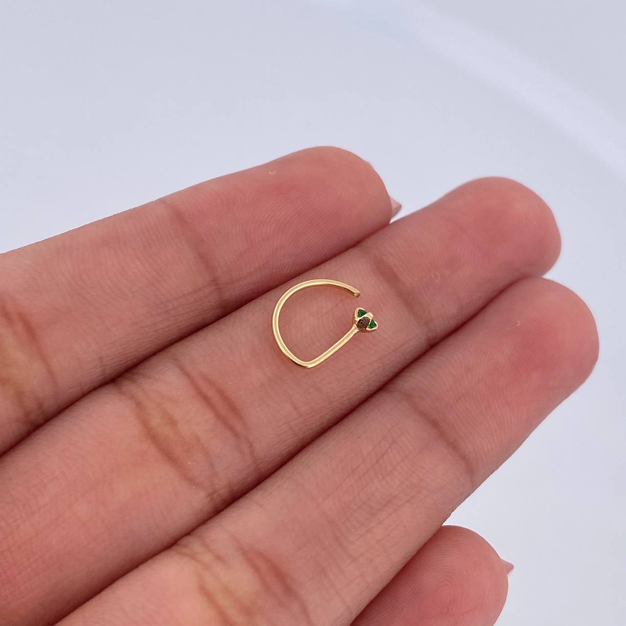 Flat Head Arch Piercing 0.15gr / 1cm / Green Zircon 18K Yellow Gold (Jewel) &