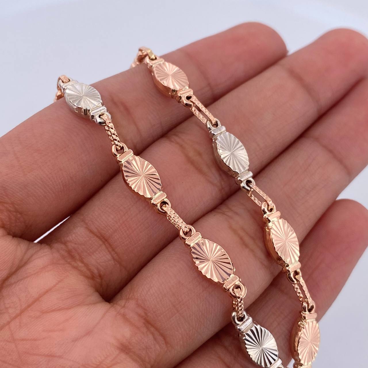 Bracelet Link Diamond Cut 4.95gr / 22.3cm / 5.4mm Two-tone White Rose Gold 18K $