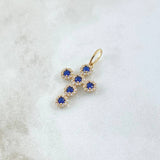 Pendant Cross Tupida 1.85gr / 2.8cm / White and Blue Zircons 18K Yellow Gold