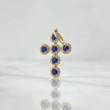 Pendant Cross Tupida 1.85gr / 2.8cm / White and Blue Zircons 18K Yellow Gold