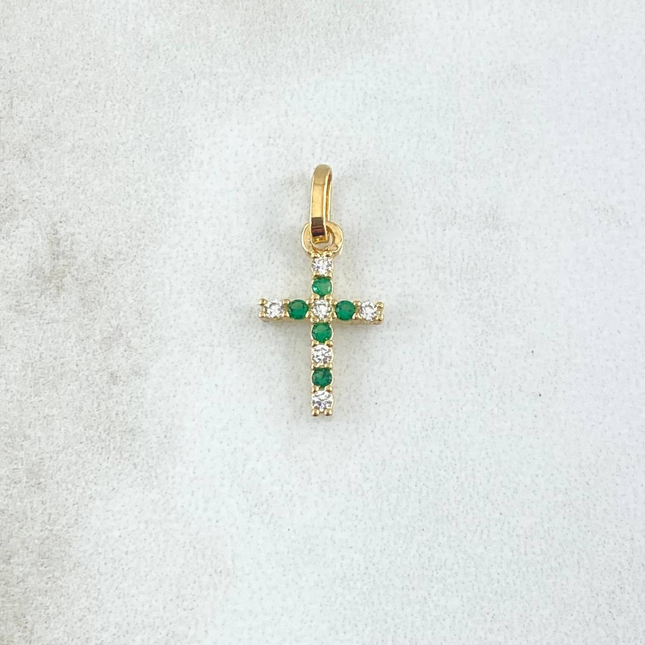 Dije Cruz 0.6gr / 2.4cm / Circones Verdes Y Blancos Oro Amarillo 18K