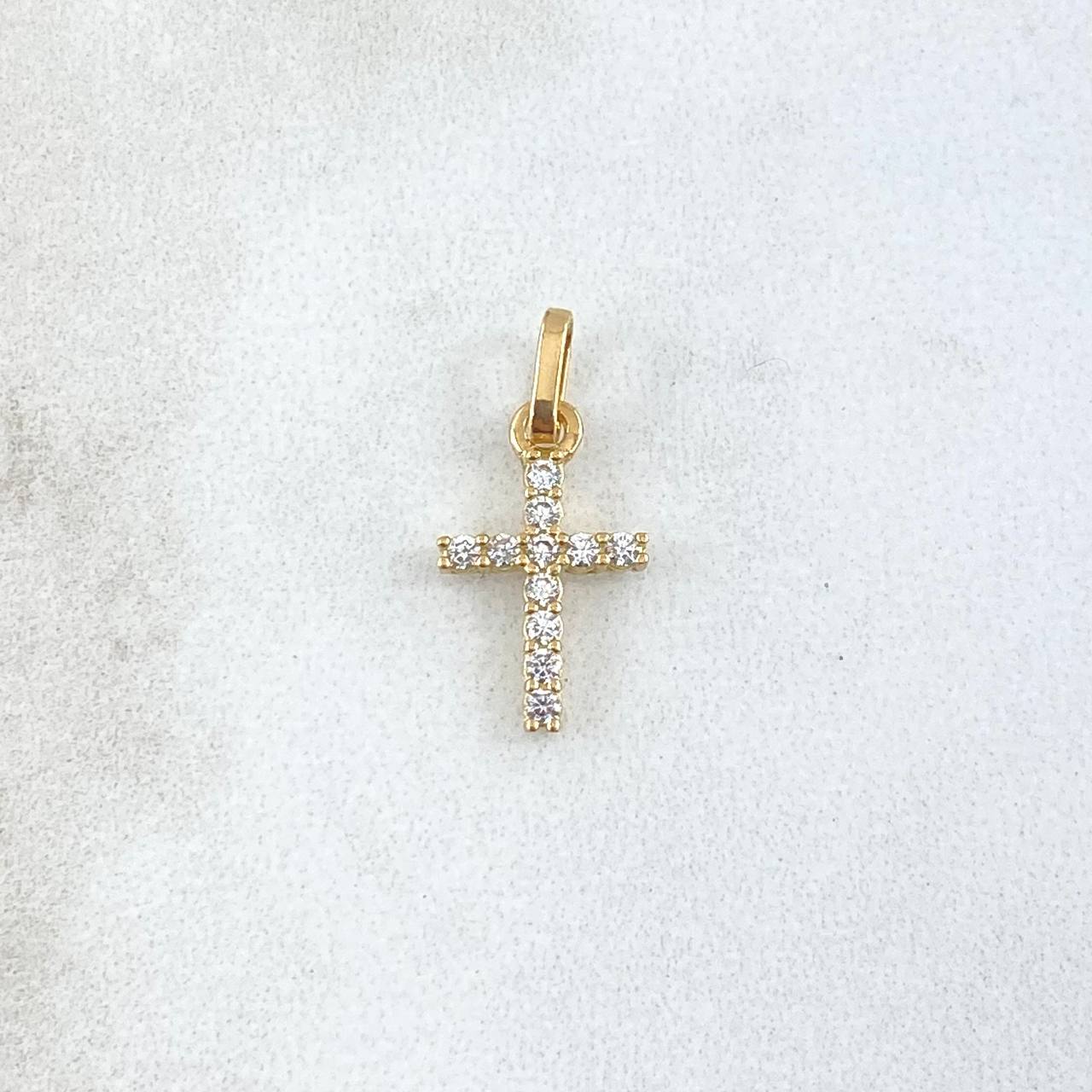 Dije Cruz Basteada 0.65gr / 2cm / Circones Blancos Oro Amarillo 18K ©