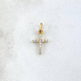 Dije Cruz Basteada 0.65gr / 2cm / Circones Blancos Oro Amarillo 18K ©
