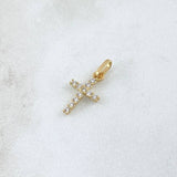 Dije Cruz Basteada 0.65gr / 2cm / Circones Blancos Oro Amarillo 18K ©