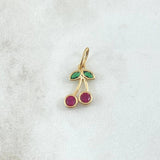 Pendant Cherries 1.2gr / 2.2cm / Fuchsia and Green Zircons 18K Yellow Gold