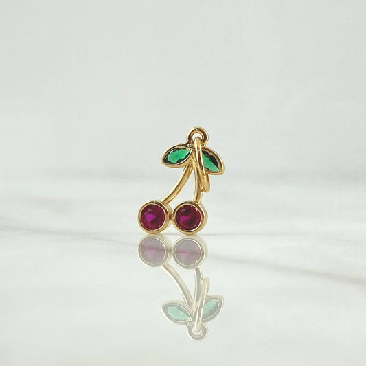 Pendant Cherries 1.2gr / 2.2cm / Fuchsia and Green Zircons 18K Yellow Gold