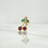 Pendant Cherries 1.2gr / 2.2cm / Fuchsia and Green Zircons 18K Yellow Gold