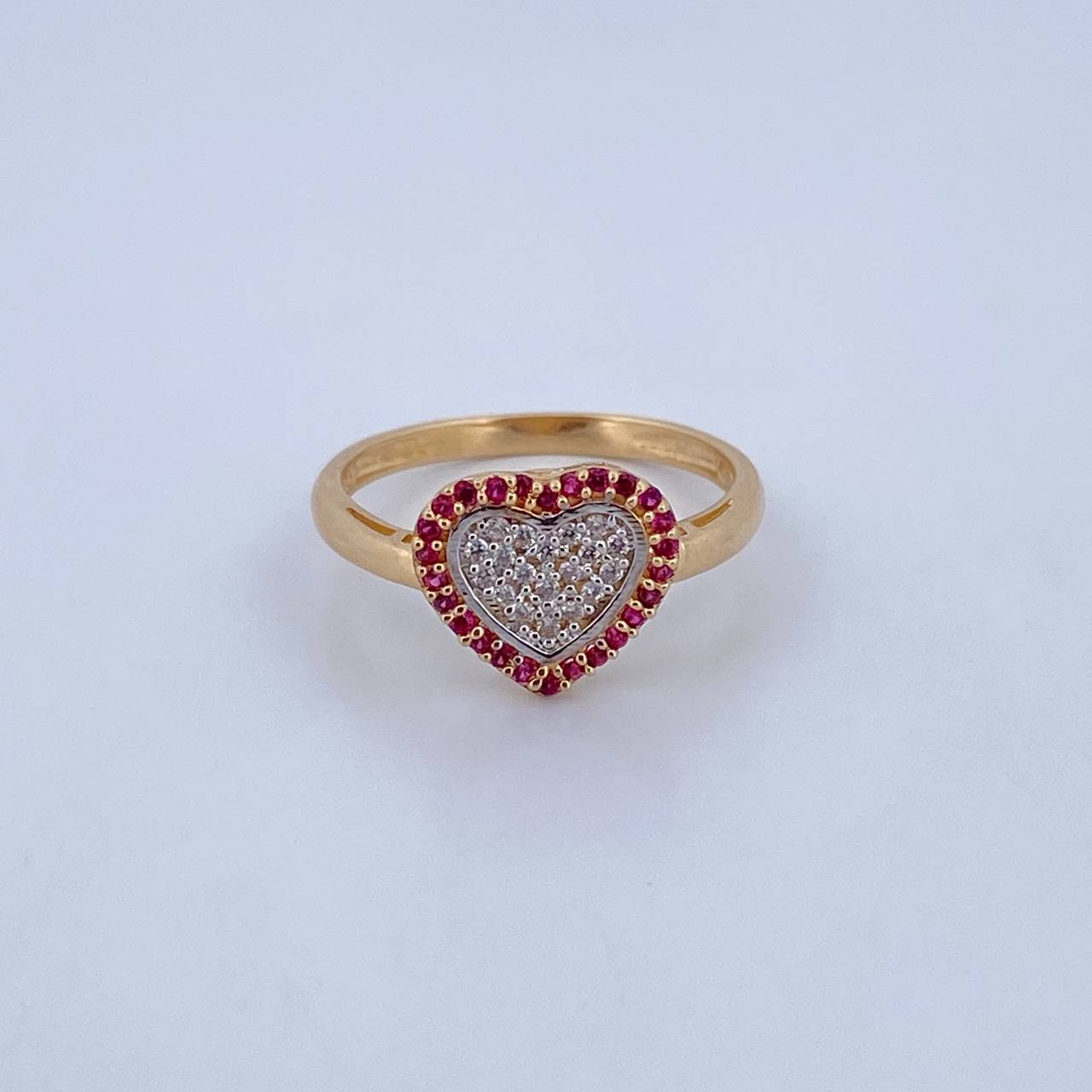 Heart Ring Tupido 2.7gr / Size 7 1/4 / White and Fuchsia Zircons Two 18K Yellow and White Golds $