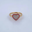 Heart Ring Tupido 2.7gr / Size 7 1/4 / White and Fuchsia Zircons Two 18K Yellow and White Golds $