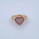 Heart Ring Tupido 2.7gr / Size 7 1/4 / White and Fuchsia Zircons Two 18K Yellow and White Golds $