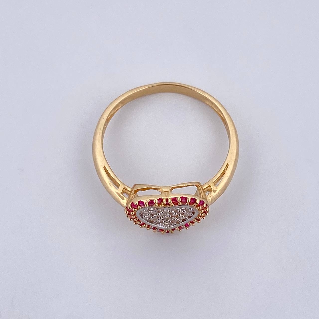 Heart Ring Tupido 2.7gr / Size 7 1/4 / White and Fuchsia Zircons Two 18K Yellow and White Golds $