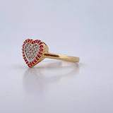 Heart Ring Tupido 2.7gr / Size 7 1/4 / White and Fuchsia Zircons Two 18K Yellow and White Golds $