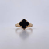 Anillo Trebol 4.1gr / T8 1/4 / Onix Negro Oro Amarillo 18K $