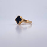 Anillo Trebol 4.1gr / T8 1/4 / Onix Negro Oro Amarillo 18K $