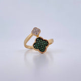 Anillo Trebol Doble 2.9gr / T6 1/4 / Circones Blancos Verdes Oro Amarillo 18K $