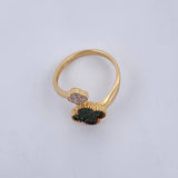 Anillo Trebol Doble 2.9gr / T6 1/4 / Circones Blancos Verdes Oro Amarillo 18K $