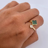 Anillo Trebol Doble 2.9gr / T6 1/4 / Circones Blancos Verdes Oro Amarillo 18K $