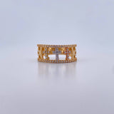 Three Crosses Band Ring 3.85gr / Size 7 1/4 / White Zircons Three 18K Gold $