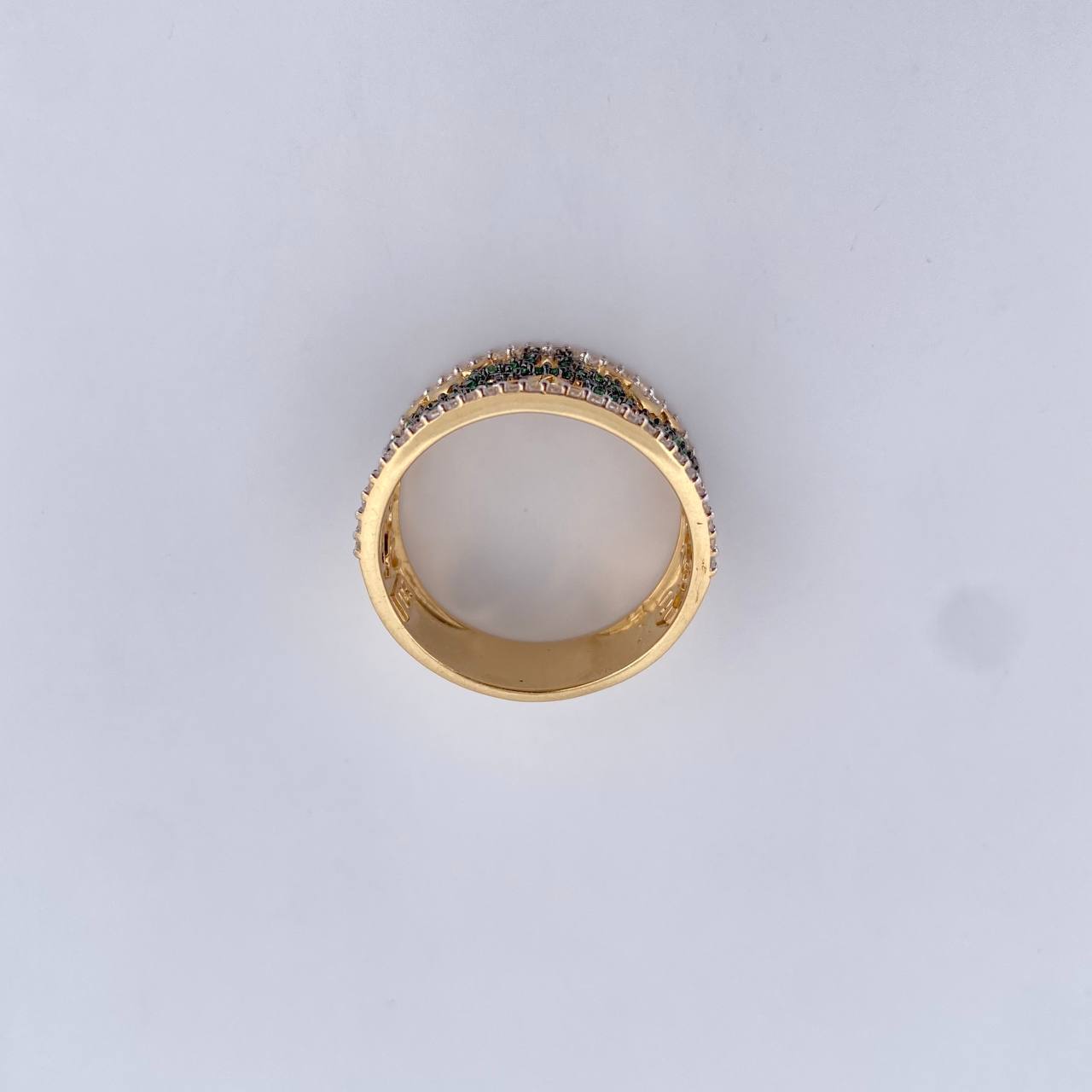 Half Flower Ring 5.7gr / Size 8 / White Zircons Green Yellow Gold 18K $