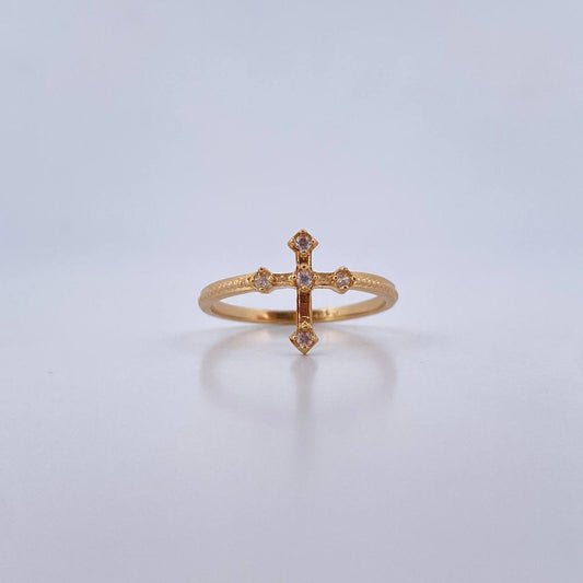 Gothic Cross Ring 1.7gr / Size 7 / White Zircons 18K Yellow Gold $