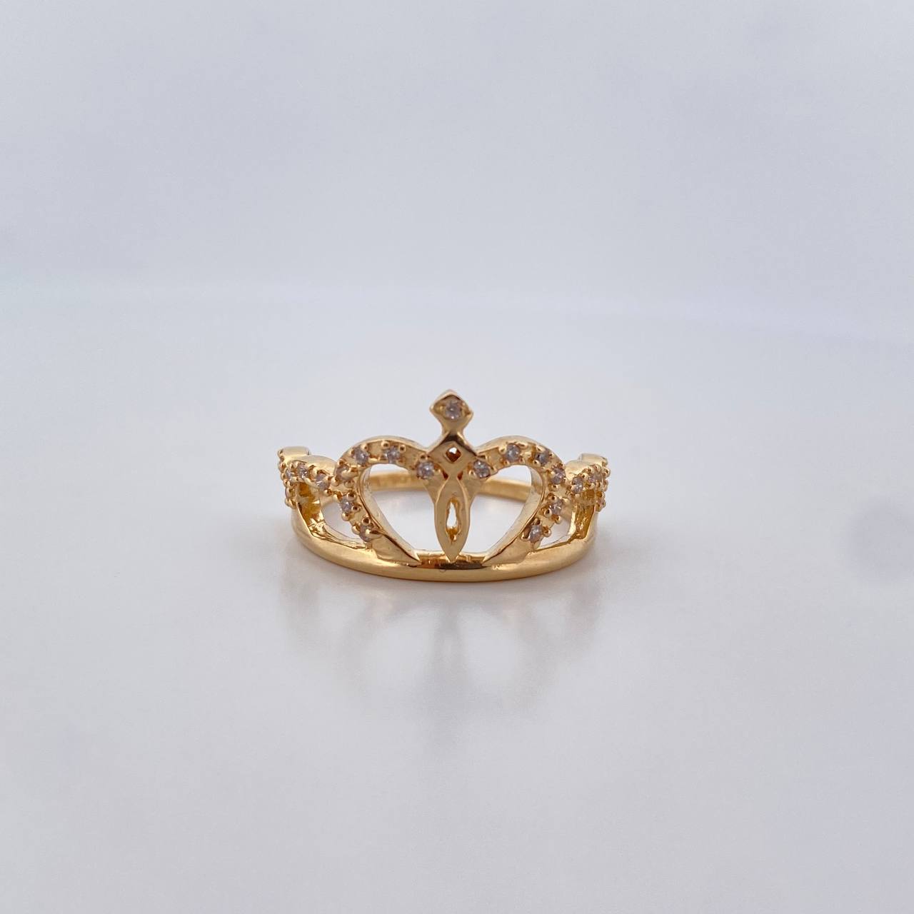 Royal Crown Ring 3.3gr / Size 6 1/4 / White Zircons 18K Yellow Gold $