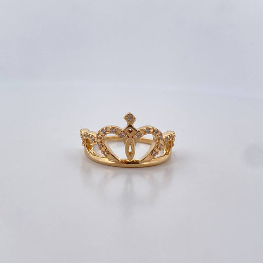 Royal Crown Ring 3.3gr / Size 6 1/4 / White Zircons 18K Yellow Gold $