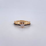 Ring Solitaire Heart Churumbela 2.3gr / Size 6 1/4 / Black and White Zircons 18K Yellow Gold $