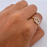 Ring 15's 2.1gr / T5 3/4 / White Zircons Two 18K Yellow White Gold $