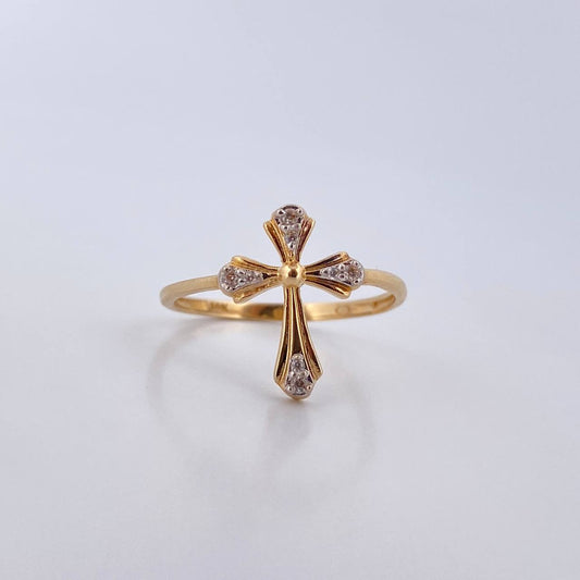 Anillo Cruz Gotica 1.9gr / T7 3/4 / Circones Blancos Dos Oros Amarillo  Blanco 18K $