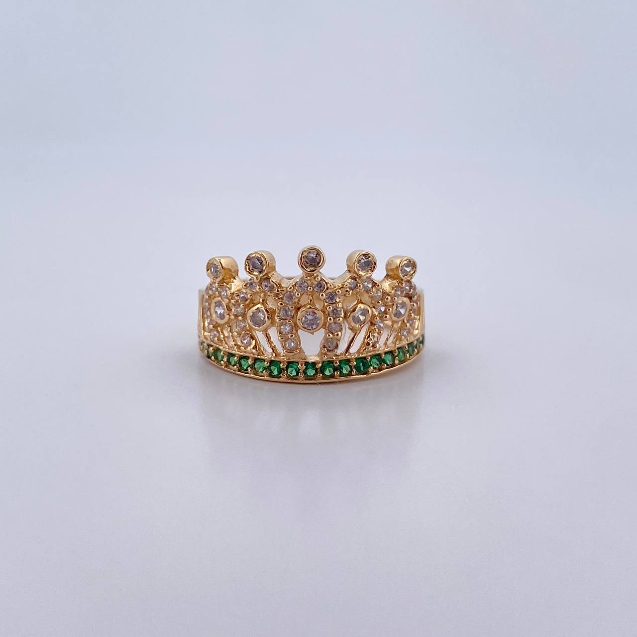 Crown Ring 3.9gr / Size 7 1/2 / White Green Zircons Yellow Gold 18K $