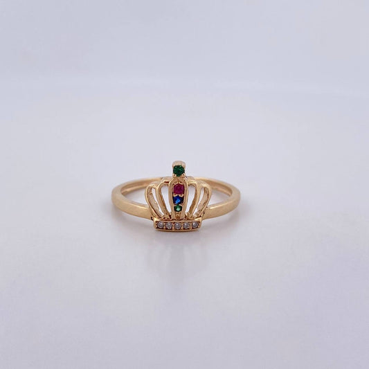 Royal Crown Ring 1.85gr / Size 6 / Colored Zircons 18K Yellow Gold $