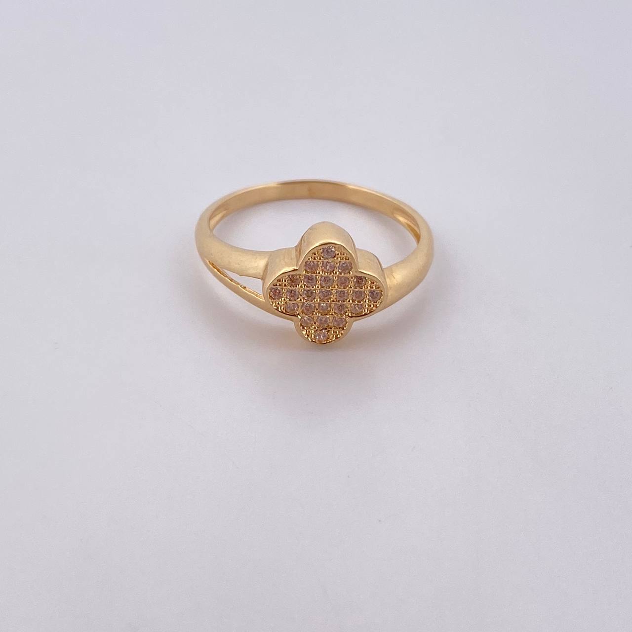 Ring Clover 2.3gr / Size 6 1/4 / White Zircons 18K Yellow Gold $
