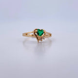 Heart Ring 1.95gr / Size 5 3/4 / White Zircons Green 18K Yellow Gold $