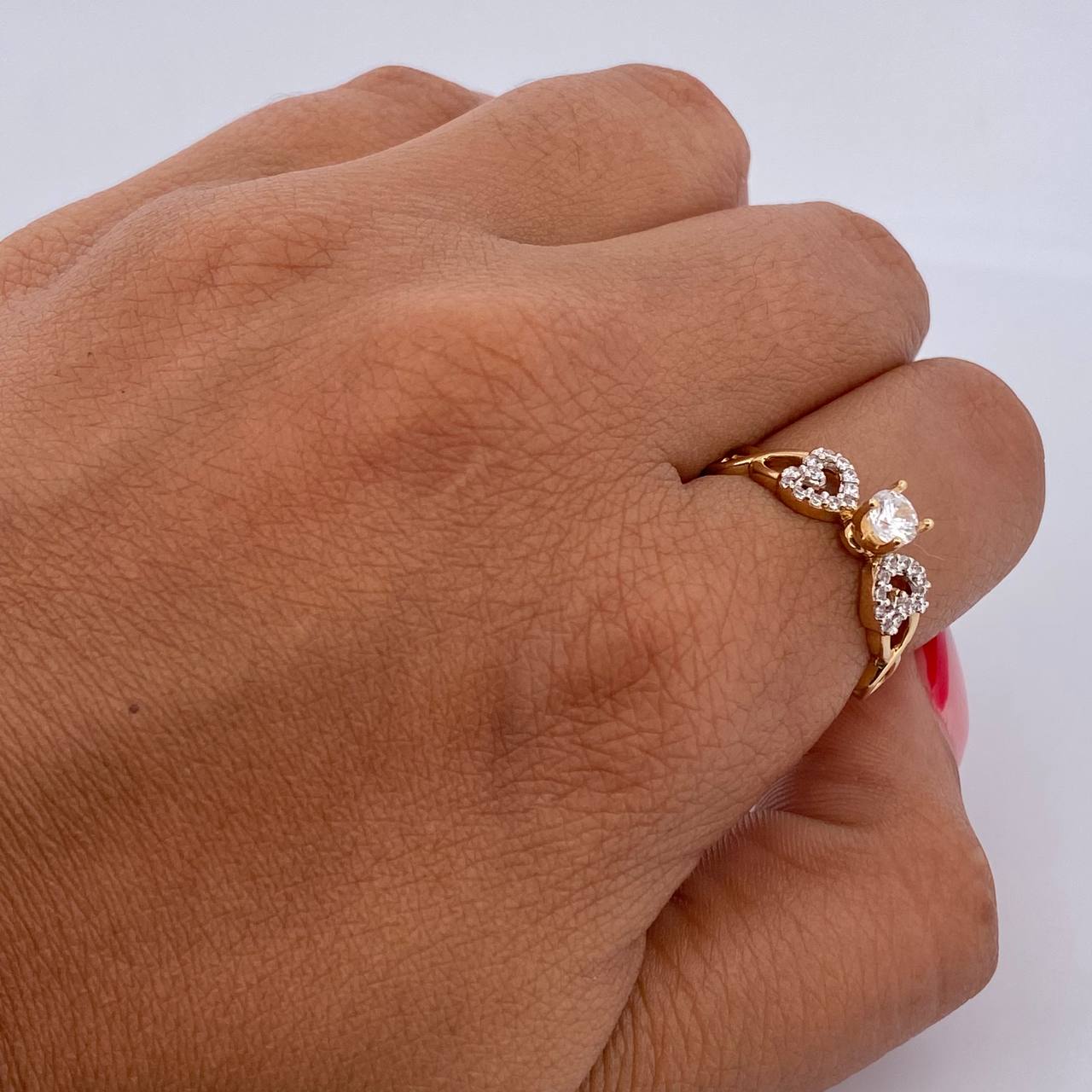Ring Solitaire Heart Infinity 2.35gr / Size 6 1/2 / White Zircons Two Yellow White 18K Gold $