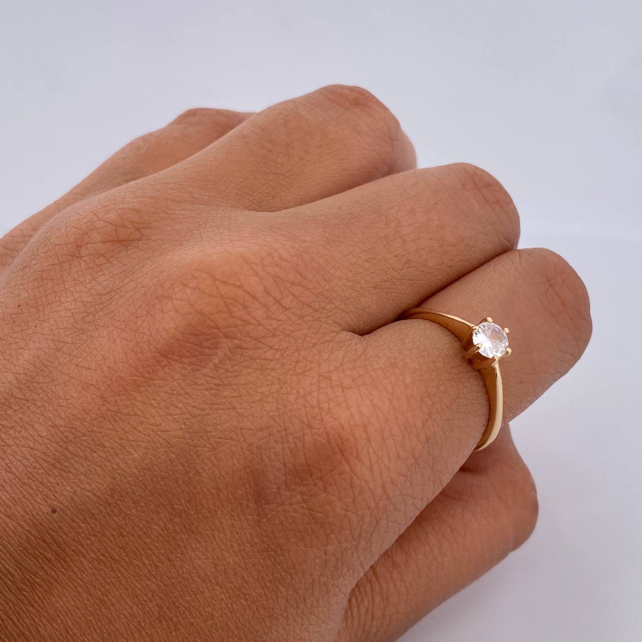 Ring Solitaire 2.4gr / Size 6 3/4 / White Zircon Yellow Gold 18K $
