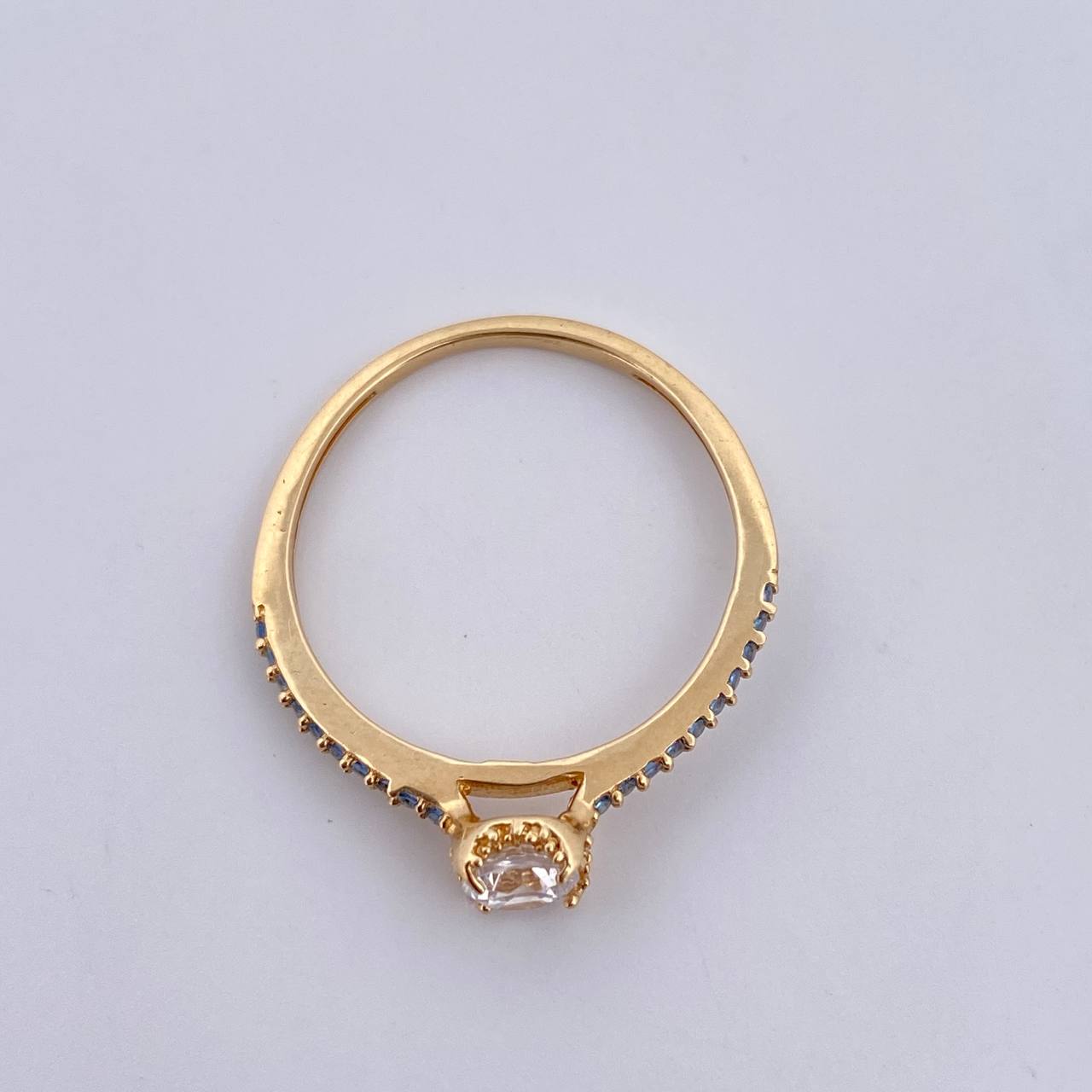 Ring Solitaire Churumbela 1.95gr / Size 7 3/4 / Blue White Zircons 18K Yellow Gold $