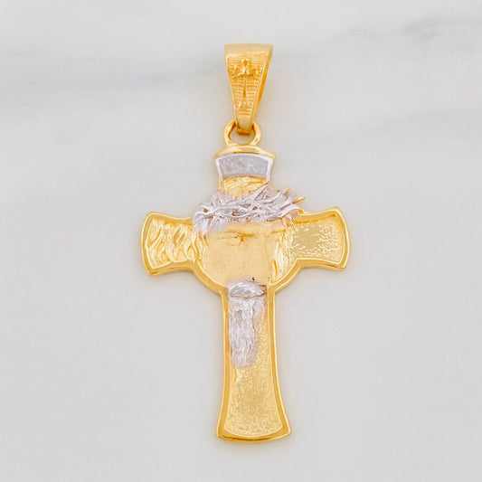 Dije Cruz Rostro Cristo 4.7g / 1 1/2 in Dos Oros Amarillo Blanco 18K
