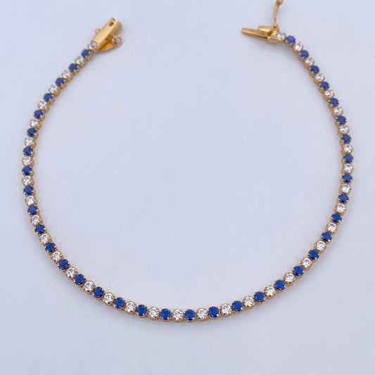 Bracelet Tennis 4.15gr / 19.1cm / 2.1mm Blue White Zircons Yellow Gold +3 18K &