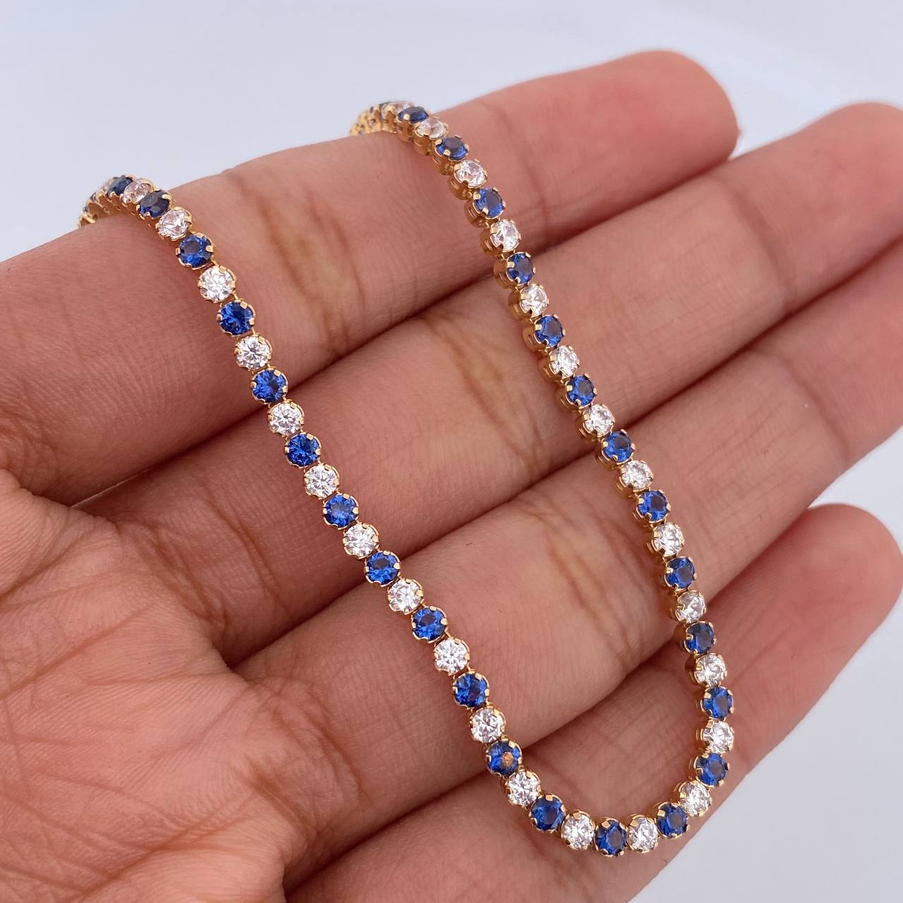 Bracelet Tennis 4.15gr / 19.1cm / 2.1mm Blue White Zircons Yellow Gold +3 18K &