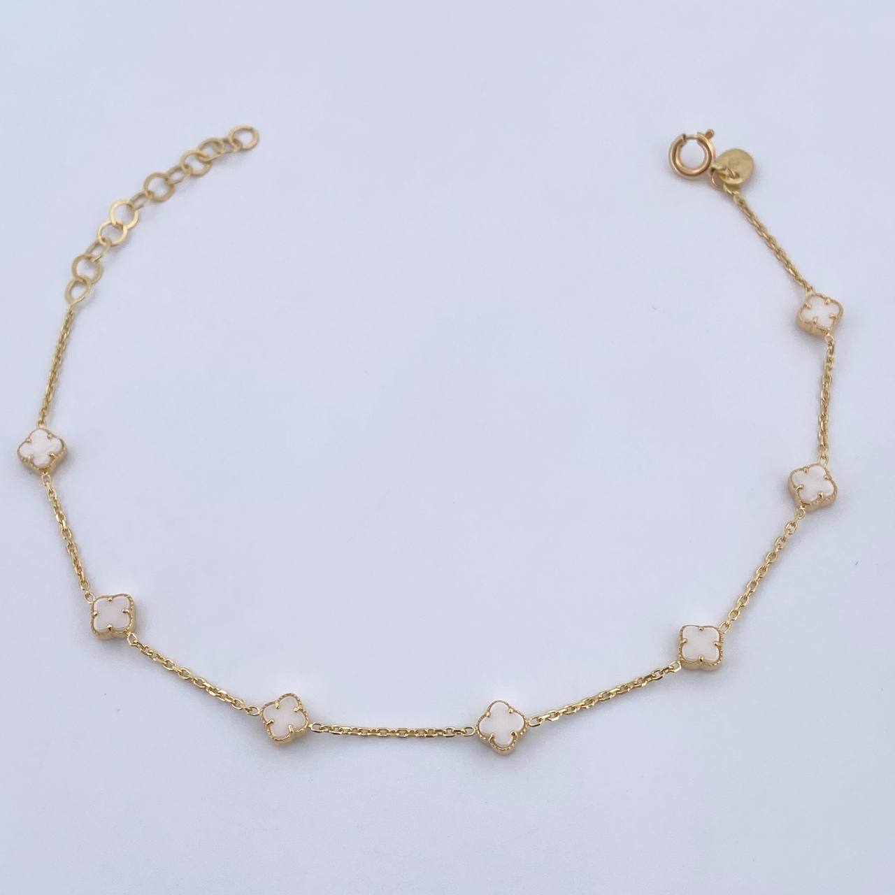 Pulso Trebol Aro Seguido 2.4gr / 19.2cm / 1mm Ágata Blanco Oro Amarillo +4 18K &