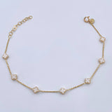 Pulso Trebol Aro Seguido 2.4gr / 19.2cm / 1mm Ágata Blanco Oro Amarillo +4 18K &