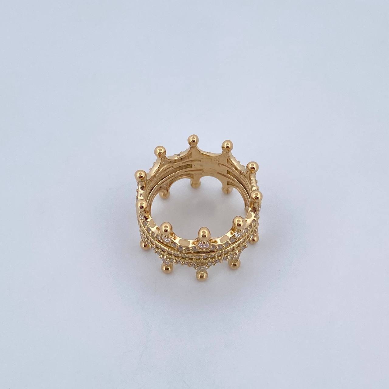 Double Crown Ring 7.45gr / Size 7 / White Zircons 18K Yellow Gold &