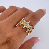 Double Crown Ring 7.45gr / Size 7 / White Zircons 18K Yellow Gold &