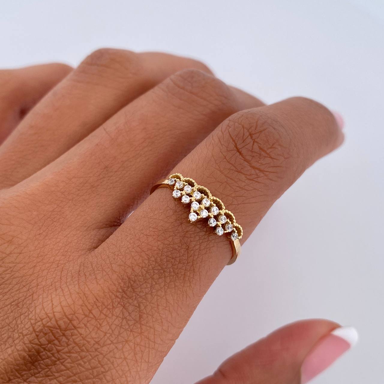 Crown Ring 1.2gr / T6 / White Zircons 18K Yellow Gold &
