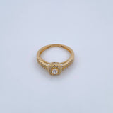 Square Halo Ring 2.45gr / Size 7 1/4 / White Zircons 18K Yellow Gold &
